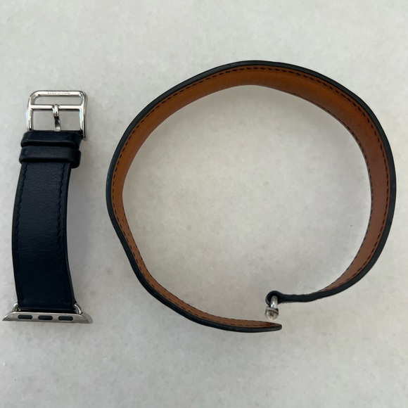 HERMES Apple Watch Double Tour Bleu Indigo leather band 38, 40, 41 mm - Picture 3 of 9